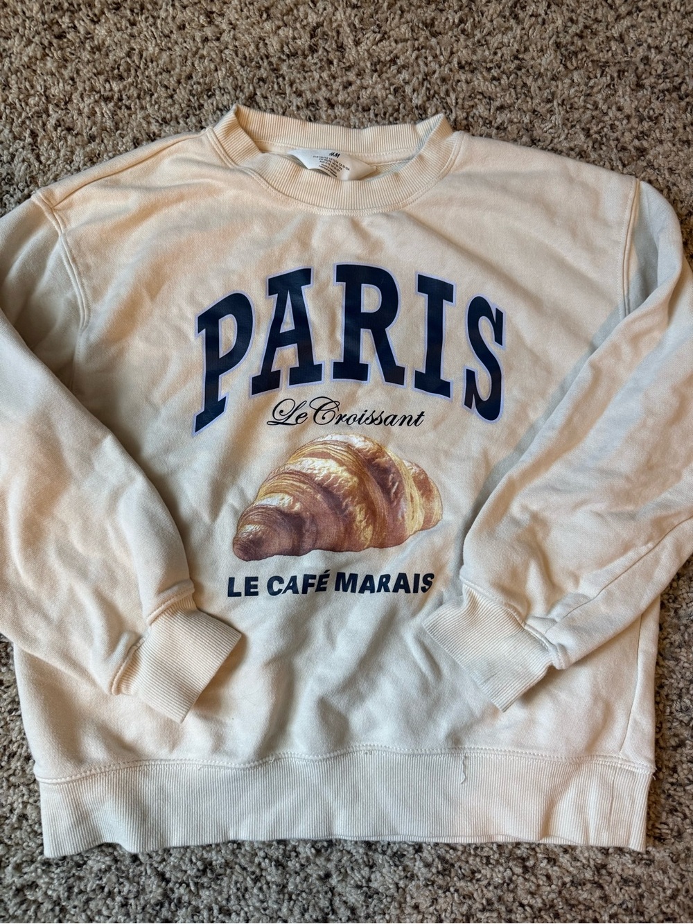 H&M Cream Crewneck Sweatshirt with Navy PARIS Graphic